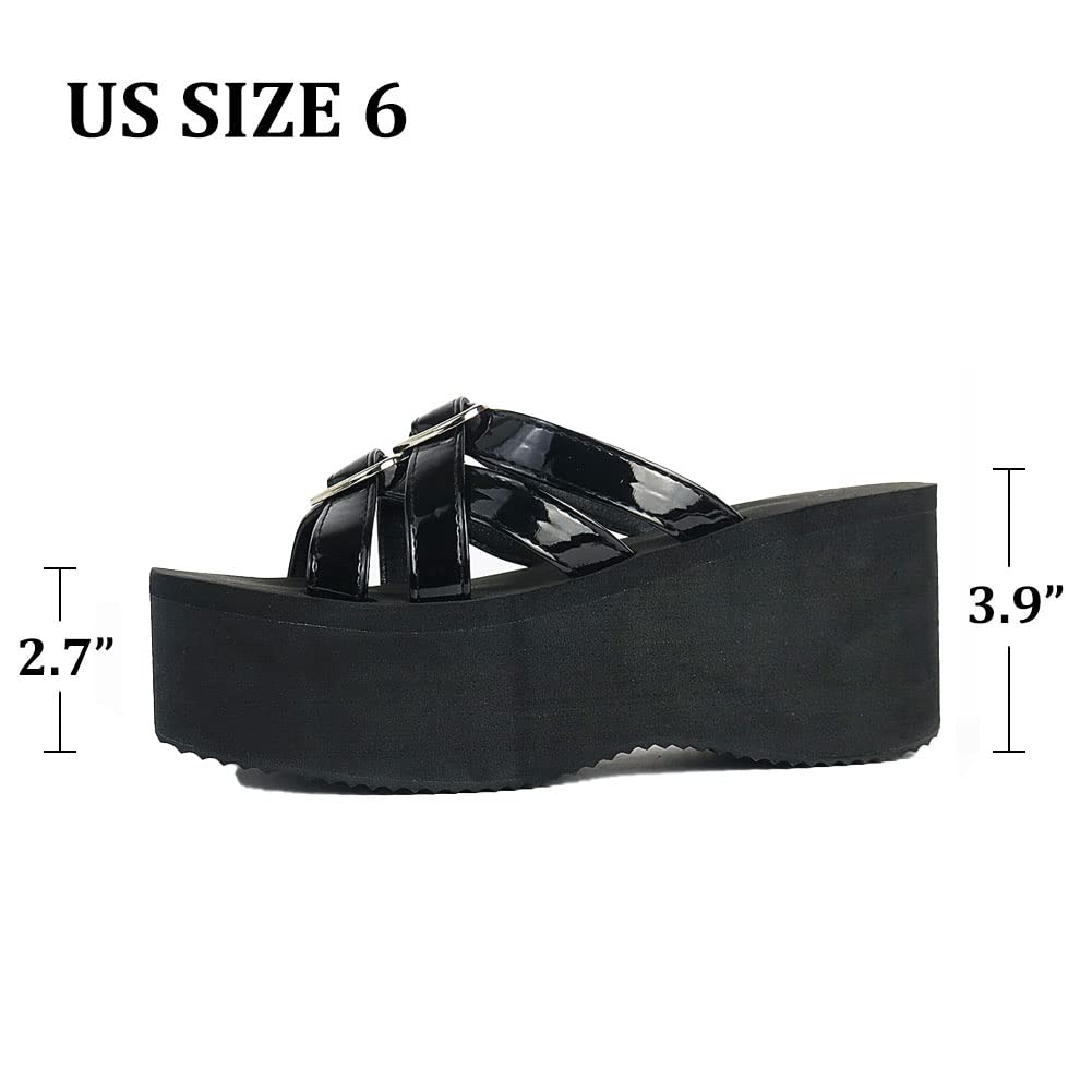 Women's Platform Wedge Slip On Sandals Gothic Cross Band Summer Slippers