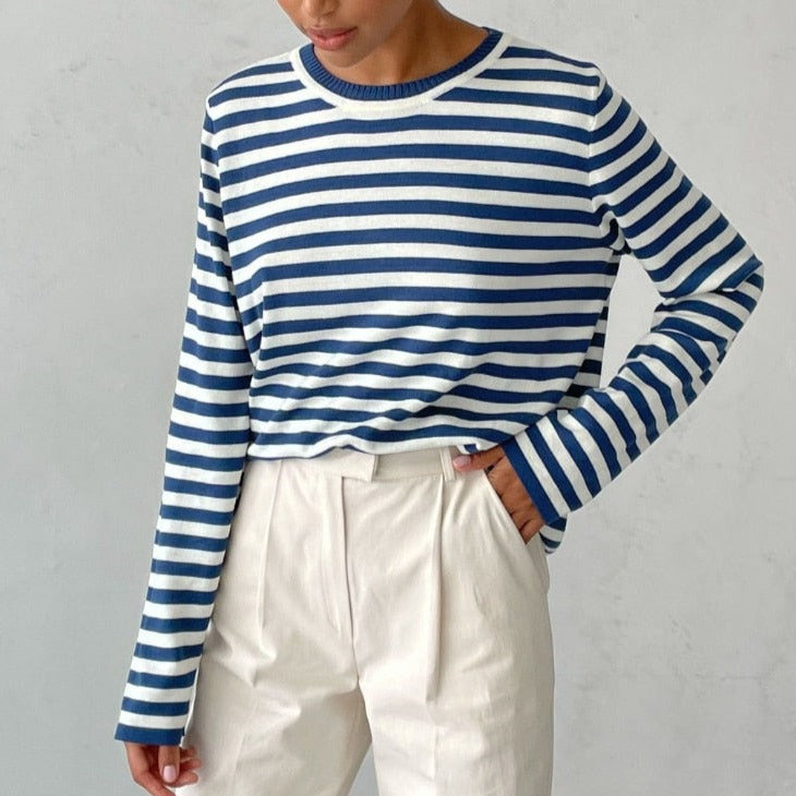 Women's Long Sleeve Crew Neck Striped Loose Sweater
