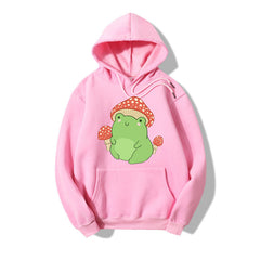 Cute Frog Sweater for Women, Kawaii Mushroom Hoodie for Teens, Hooded Clothes