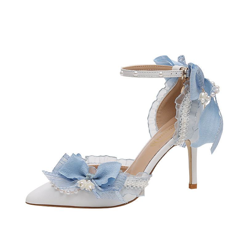 Lily of the valley Elegant Elf Fairy Princess Wedding High Heels - Blue