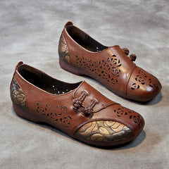 Retro Hollow Soft Leather Flat Shoes