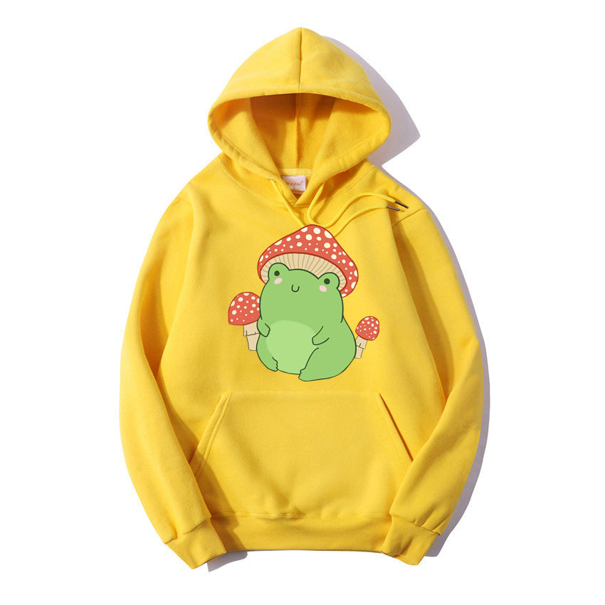 Cute Frog Sweater for Women, Kawaii Mushroom Hoodie for Teens, Hooded Clothes