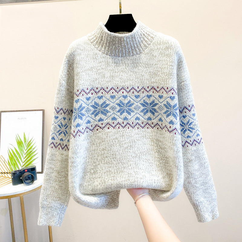 Christmas Snowflake  Half Turtleneck Sweater