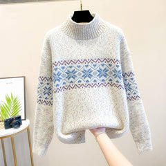 Christmas Snowflake  Half Turtleneck Sweater