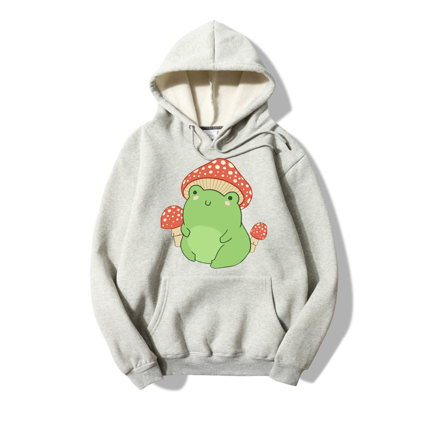 Cute Frog Sweater for Women, Kawaii Mushroom Hoodie for Teens, Hooded Clothes