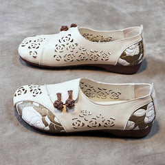 Retro Hollow Soft Leather Flat Shoes