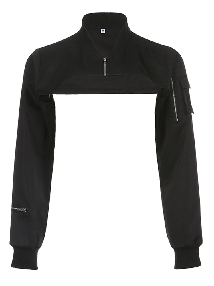 Women's Zipper Front Black Alternative Cropped Jacket