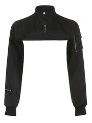 Women's Zipper Front Black Alternative Cropped Jacket