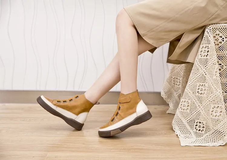 Leather Lace-up High-neck Shoes
