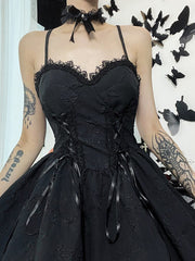 Gothic Steampunk Dress for Women's Lace Up Sleeveless Cami Dress