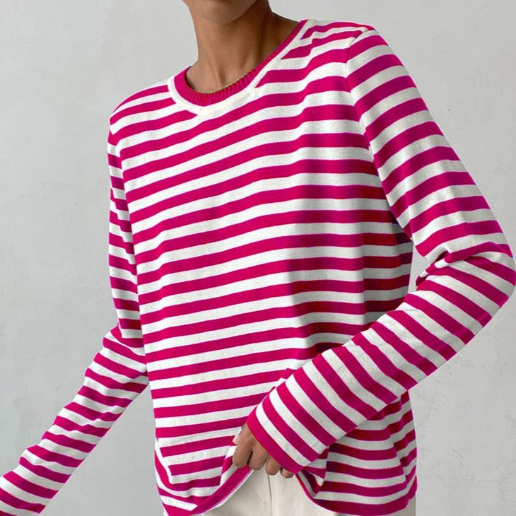 Women's Long Sleeve Crew Neck Striped Loose Sweater