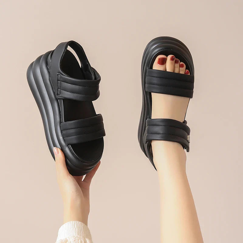 Elevate Leather Chunky Wedge Sandals