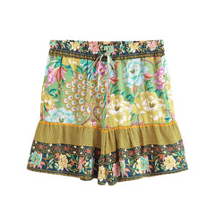Cyra Boho High-Waist Shorts â€?Emerald Plume