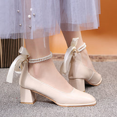 Wedding Shoes for Bride Elegant Pearl Square Toe Mary Jane Shoes