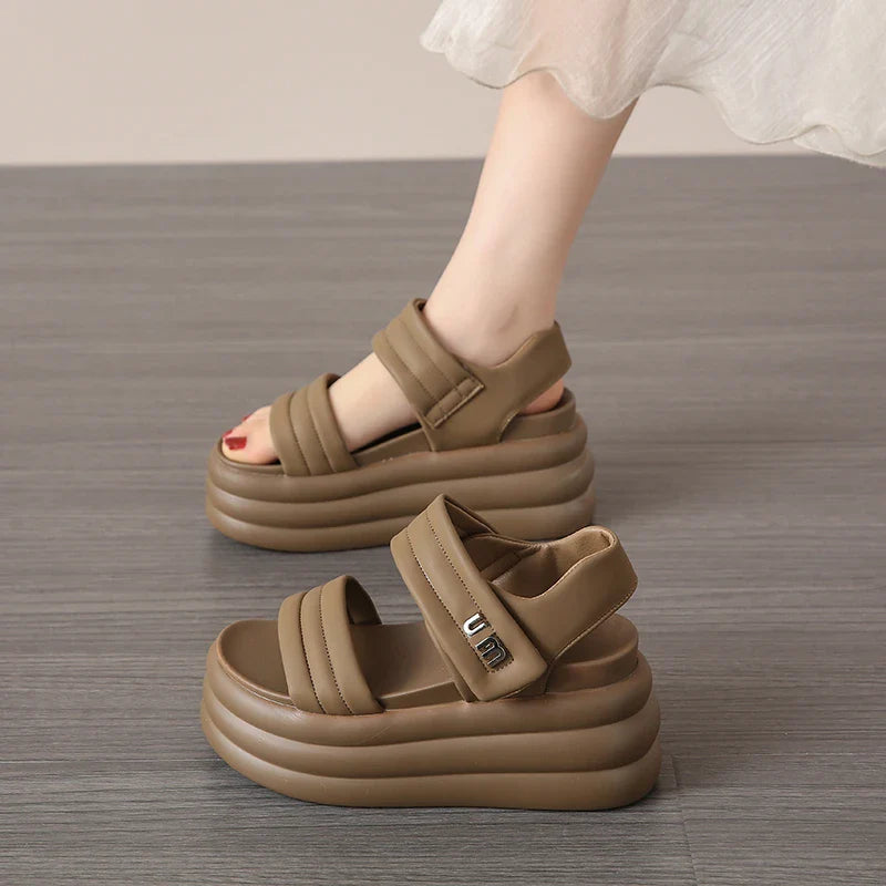 Elevate Leather Chunky Wedge Sandals