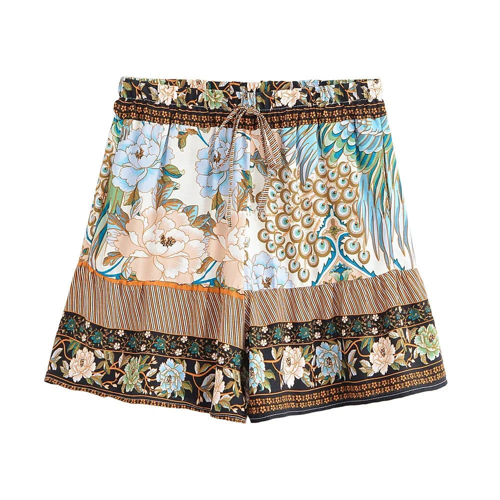 Cyra Boho High-Waist Shorts â€?Desert Feather