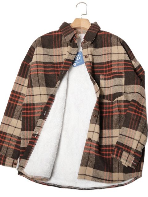 Jacket Long Sleeve Button Down Casual Plaid Flannel Shirts Boyfriend Fall Blouses