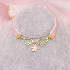 Cute Pink Wings Flower Necklace