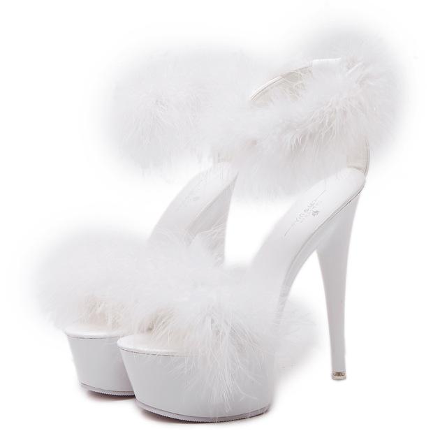 Fur Sandals Summer Shoes Platform High Heels Plus Size