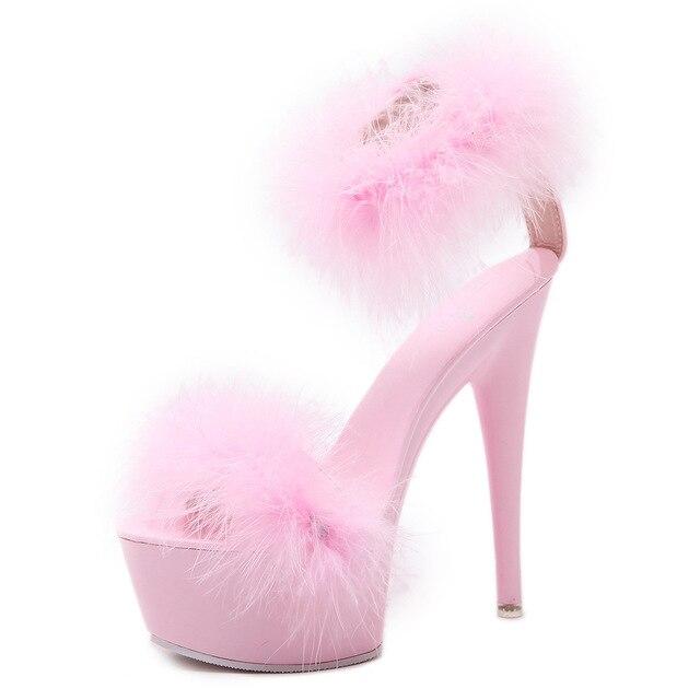 Fur Sandals Summer Shoes Platform High Heels Plus Size