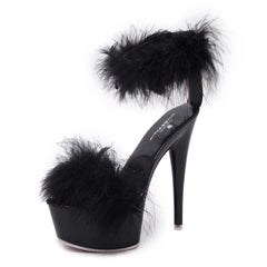 Fur Sandals Summer Shoes Platform High Heels Plus Size