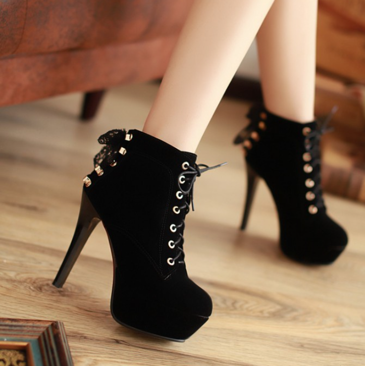 Black/Red Platform Stiletto High Heel Ankle Boots