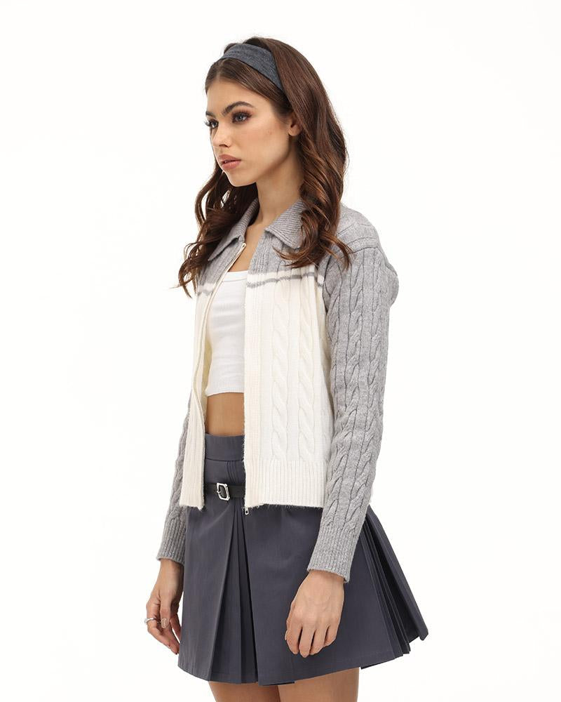 Deabora Contrasting Polo Cable Knit Jacket