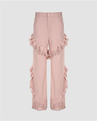 Raw Edge Pleat High Waist Pants