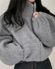 Soild Color Teddy Zip Up Jacket