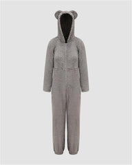 Hoodied Zip Front Fleece Jumpsuit