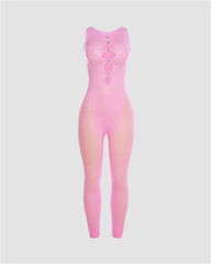 See-Through Lace Cut Out Sleeveless Jumpsuit