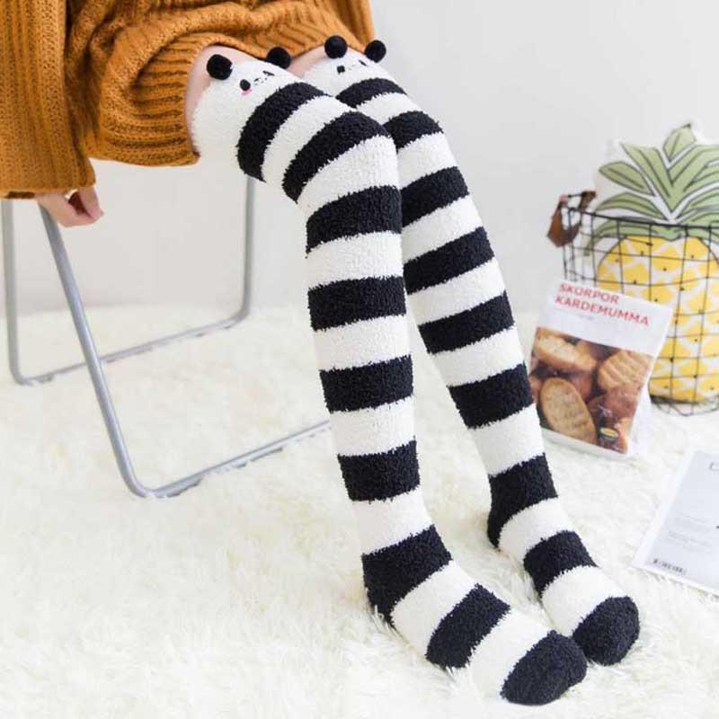 Animal Fleece Thigh High Long Socks