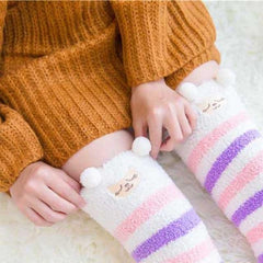 Animal Fleece Thigh High Long Socks