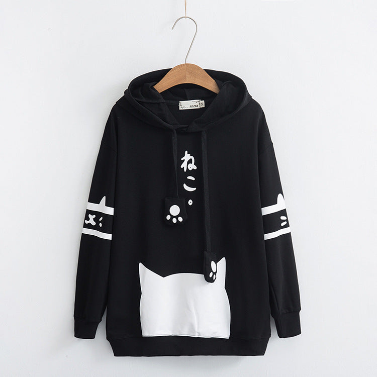 Anime Cute Cat Print Hoodie