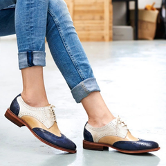 Women's Classical Leather Brogues Flat Lace-up Oxford Loafers