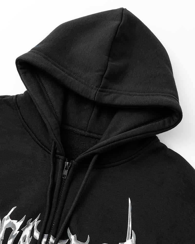 Butterfly Print Graphic Zip Up Hoodie
