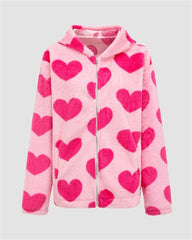Heart Print Fuzzy Hooded Jacket