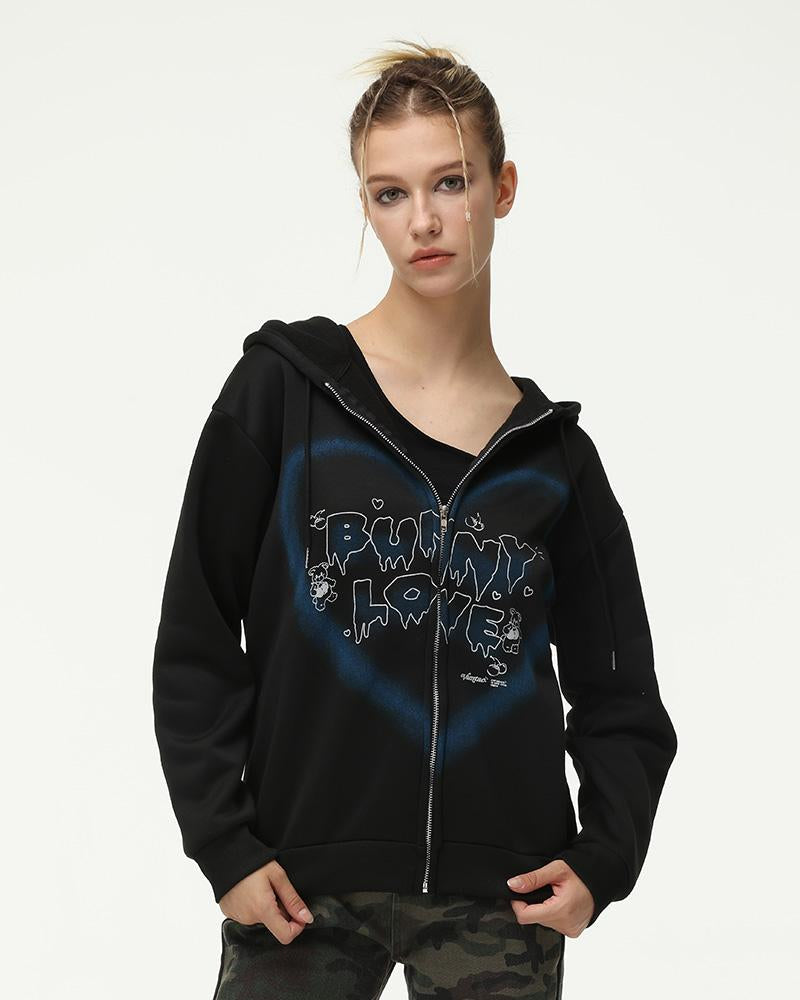 Bunny Love Graphic Zip Hoodie
