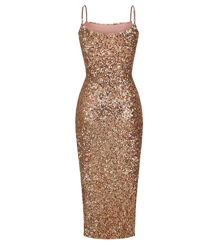 Backless Halter Sequin Slit Long Evening Prom Dress