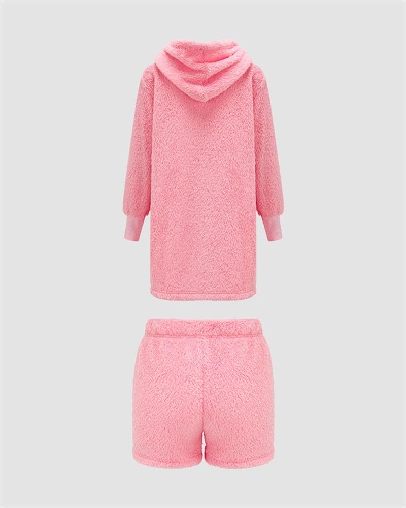 Coral Fleece Lounge Three Piece Coord Set