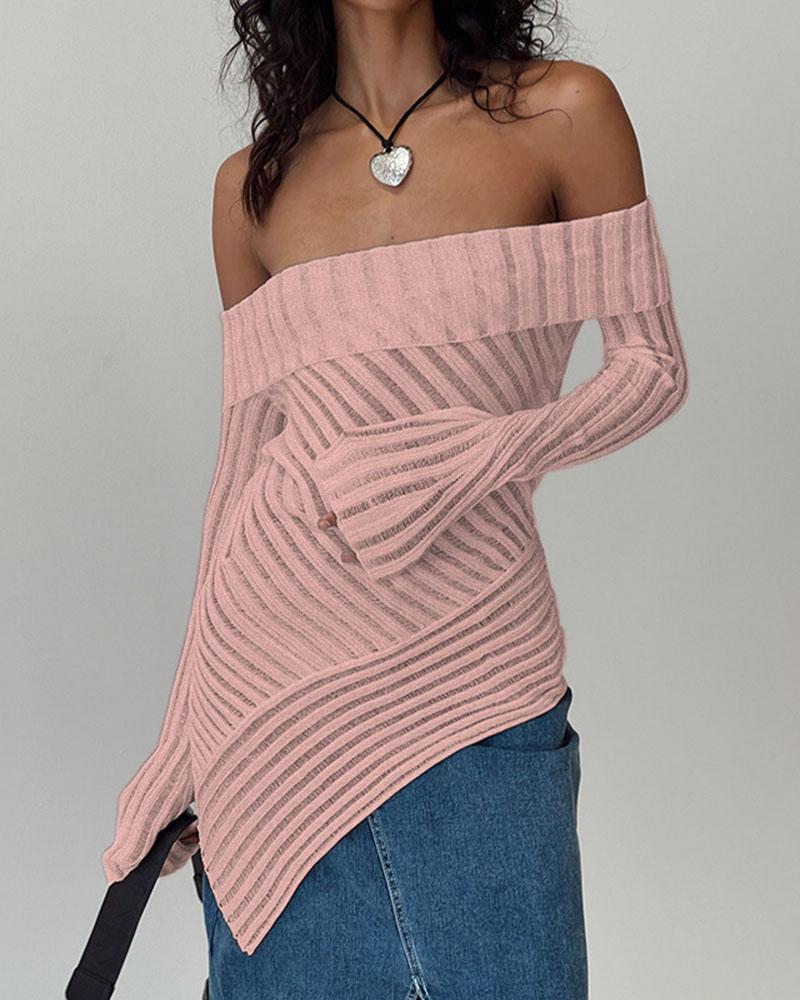 Off Shoulder Irregular Stripes Knit Top