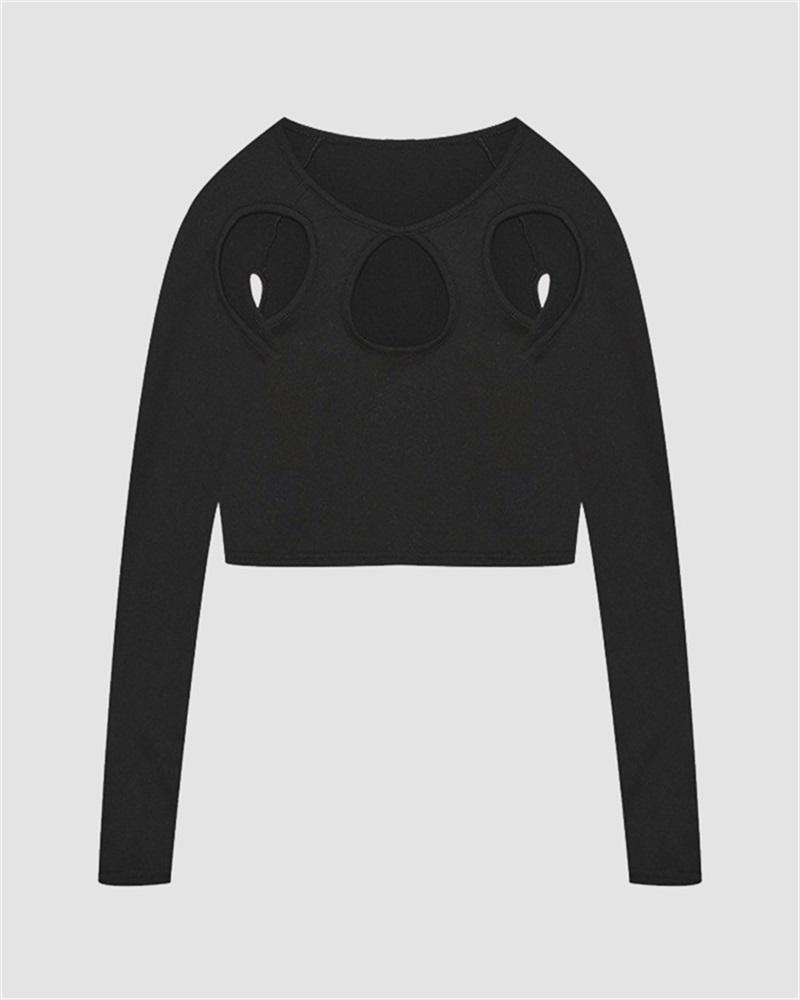 Round Cut-Out Long-Sleeve T-Shirt