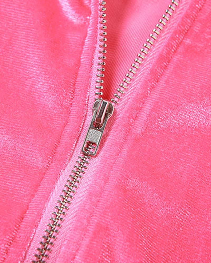 Velvet Hoodie And Track Pants Coord Set