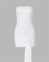 Ribbon Woven Strapless Tube Dress