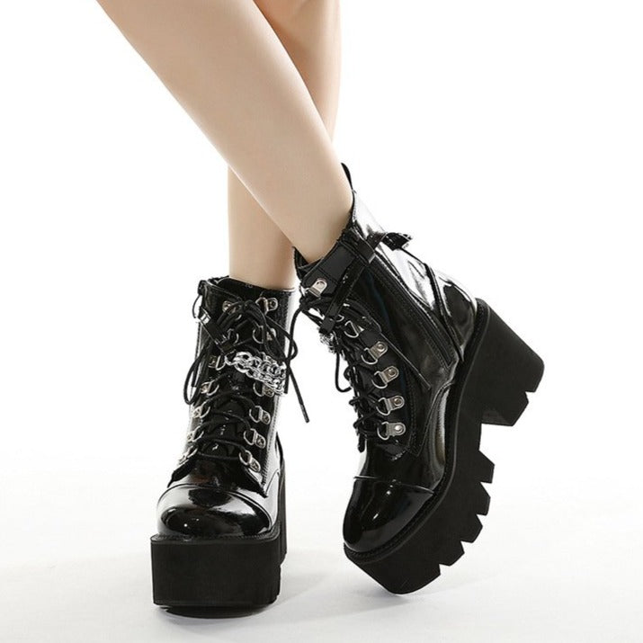 Chain Goth Punk Platform Ankle Boots