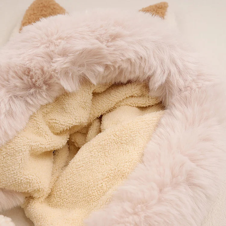 Winter Plush Knitted Beanie Hat Rabbit Ear Hats for Girls