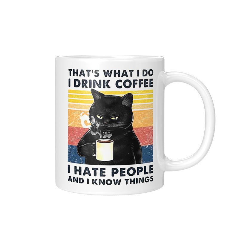 Funny Coffee Know Things Black Cat Ceramic Mug