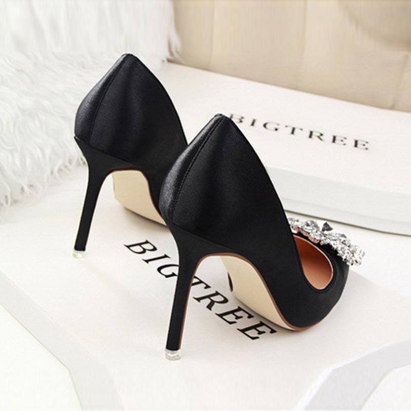 Rhinestone Satin Pointed High Heels