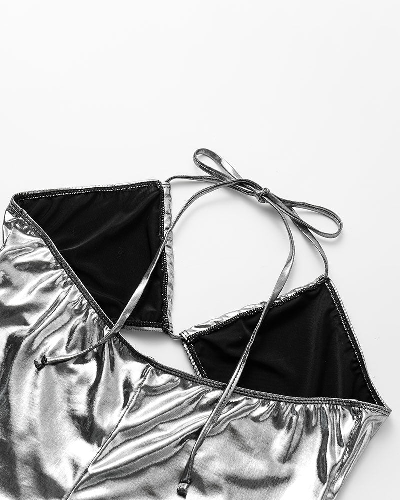 Silver Metallic Party Side Split Dress