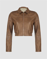 PU Leather Zipper Cropped Jacket